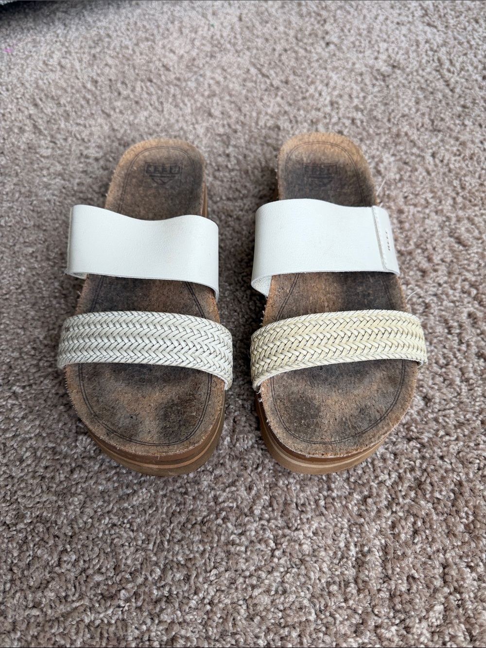 Reef Neutral Woven Slide Sandals - White/Beige Size 8